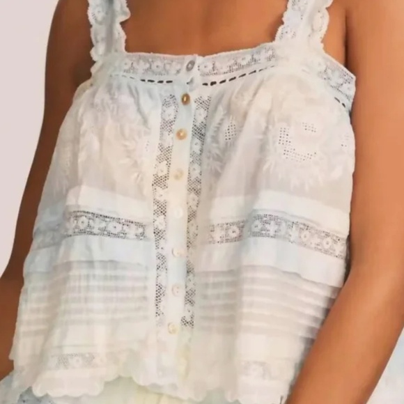 Love Shack Fancy Sully Lace Embroidered Cami Blouse Top in Lily Pond Hand Dye - Picture 1 of 6